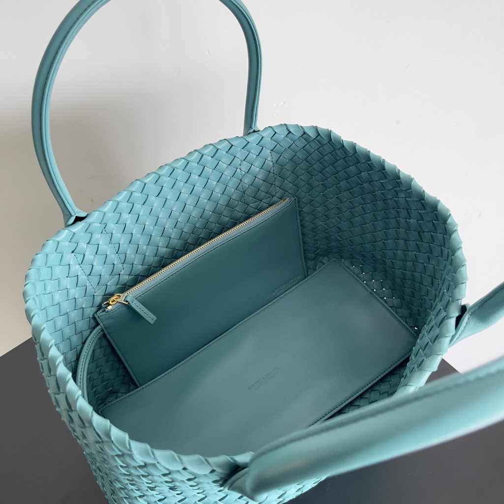 Bottega Veneta Medium Cabat Bag 608810 Blue Green lambskin leather