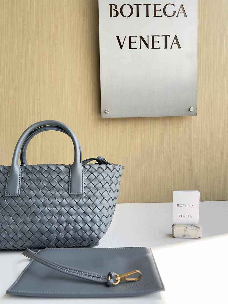 Bottega Veneta Mini Cabat 709464 Intreccio lambskin leather gray