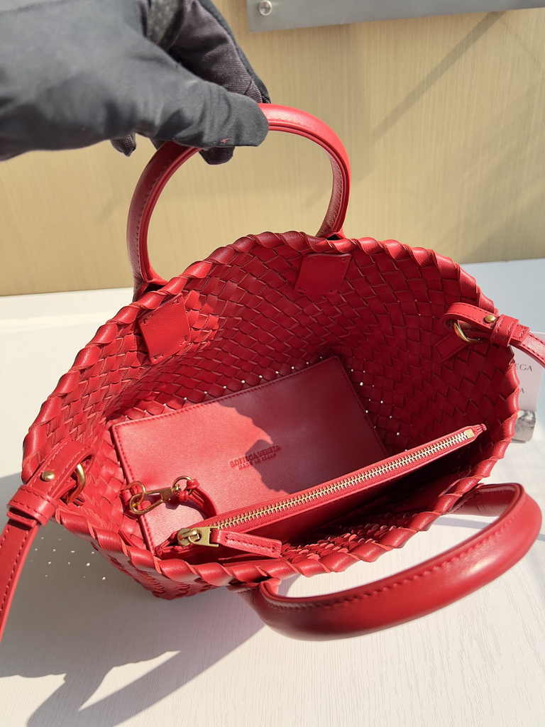 Bottega Veneta Mini Cabat 709464 Red Intreccio lambskin leather