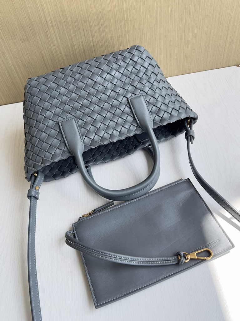 Bottega Veneta Mini Cabat 709464 Intreccio lambskin leather gray