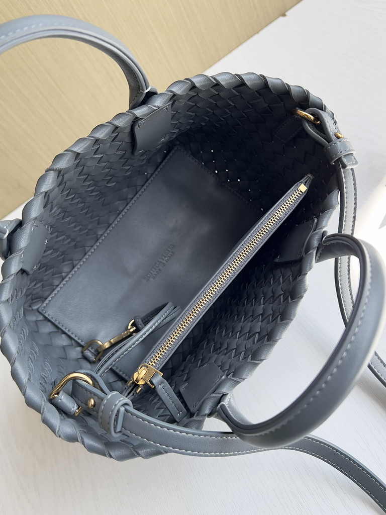 Bottega Veneta Mini Cabat 709464 Intreccio lambskin leather gray
