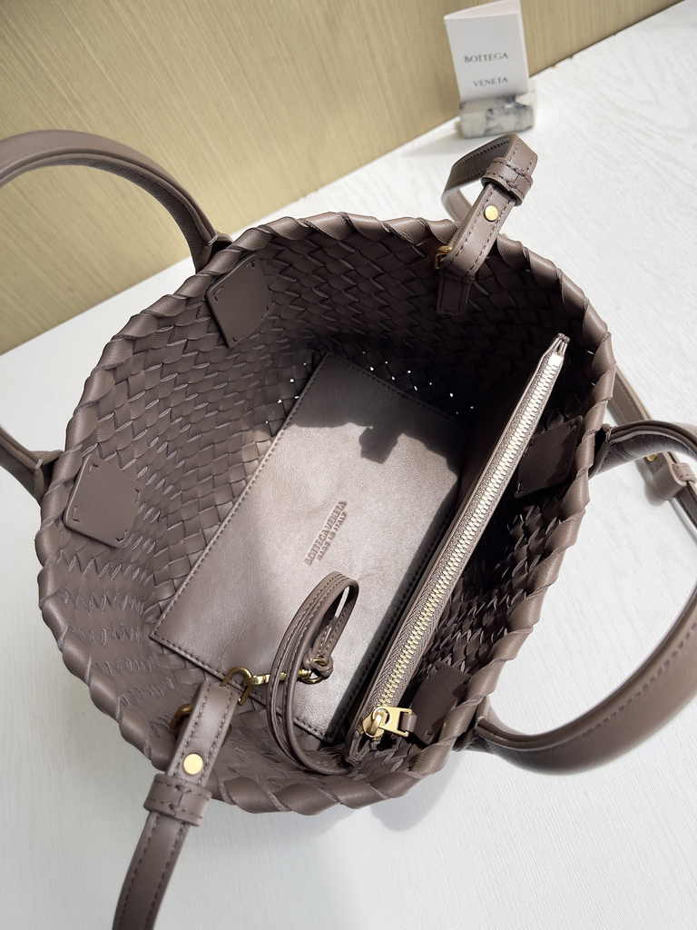 Bottega Veneta Mini Cabat 709464 coffee Intreccio lambskin leather