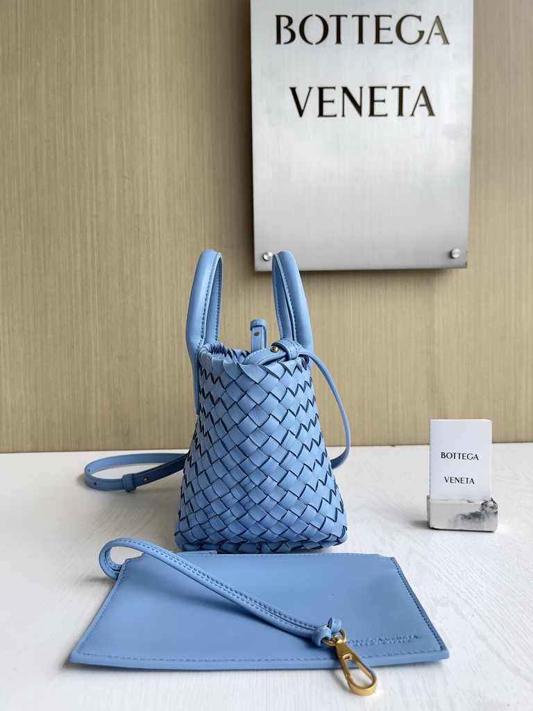 Bottega Veneta Mini Cabat 709464 blue Intreccio lambskin leather