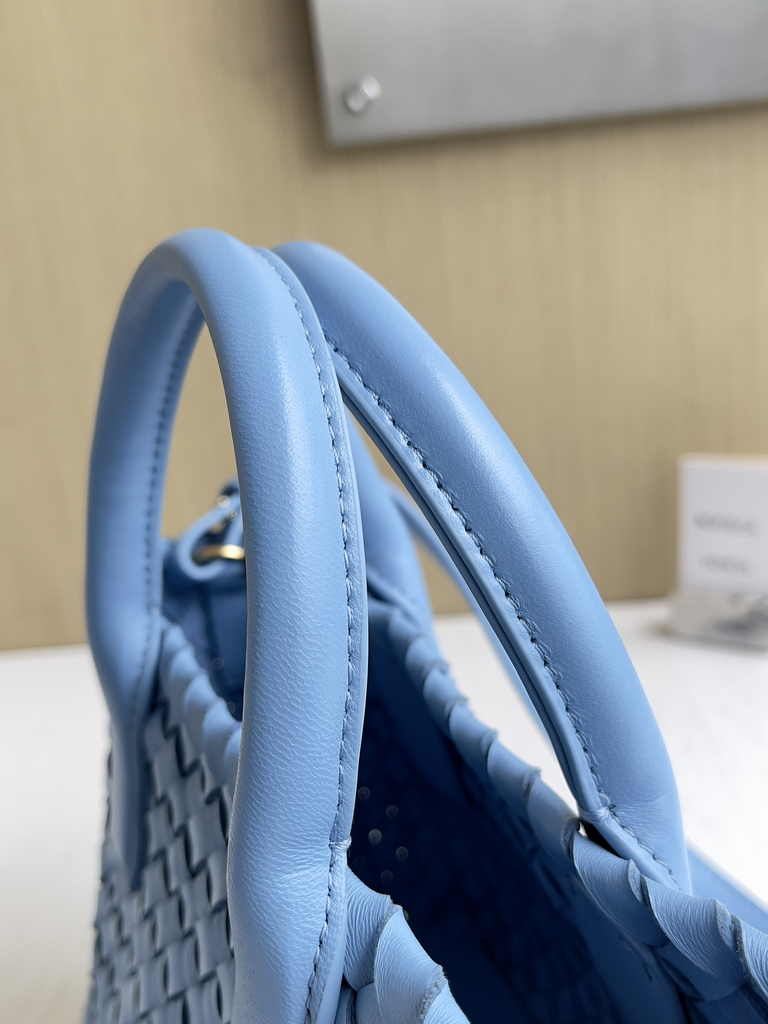 Bottega Veneta Mini Cabat 709464 blue Intreccio lambskin leather