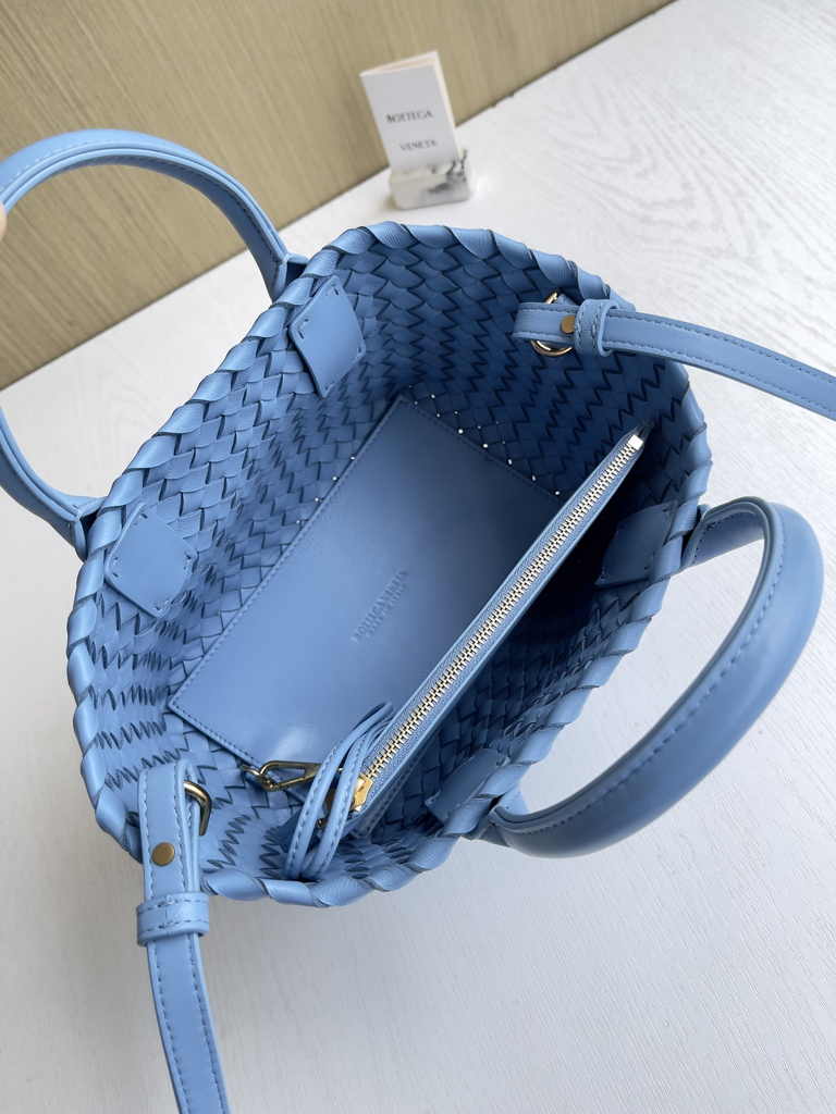 Bottega Veneta Mini Cabat 709464 blue Intreccio lambskin leather