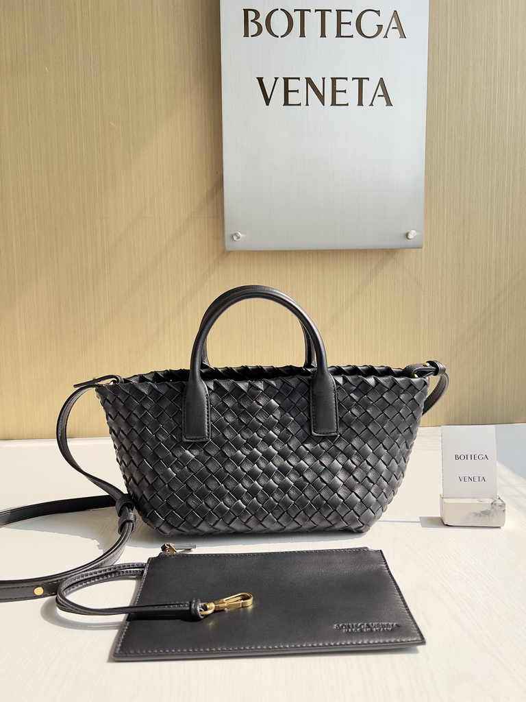 Bottega Veneta Mini Cabat 709464 Intreccio lambskin leather Black