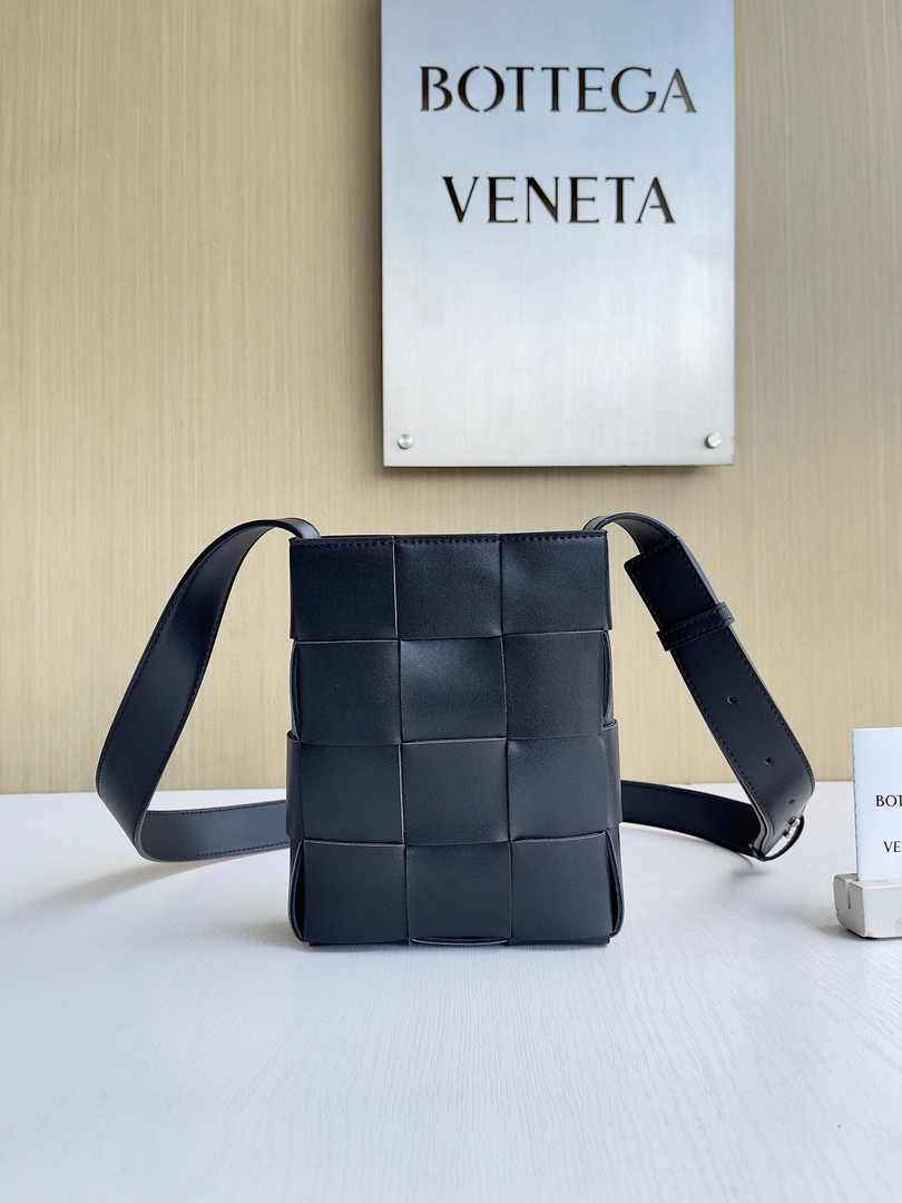Bottega Veneta Mini Cassette Cross-Body Bag 729298 Calfskin Black
