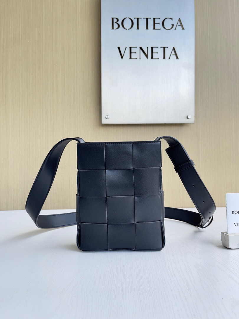 Bottega Veneta Mini Cassette Cross-Body Bag 729298 Calfskin Black