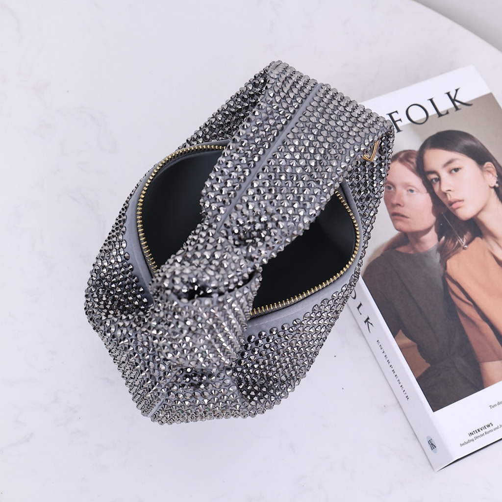 Copy of Bottega Veneta Mini Jodie bag 731400 strass-embellished mesh Dark Gray
