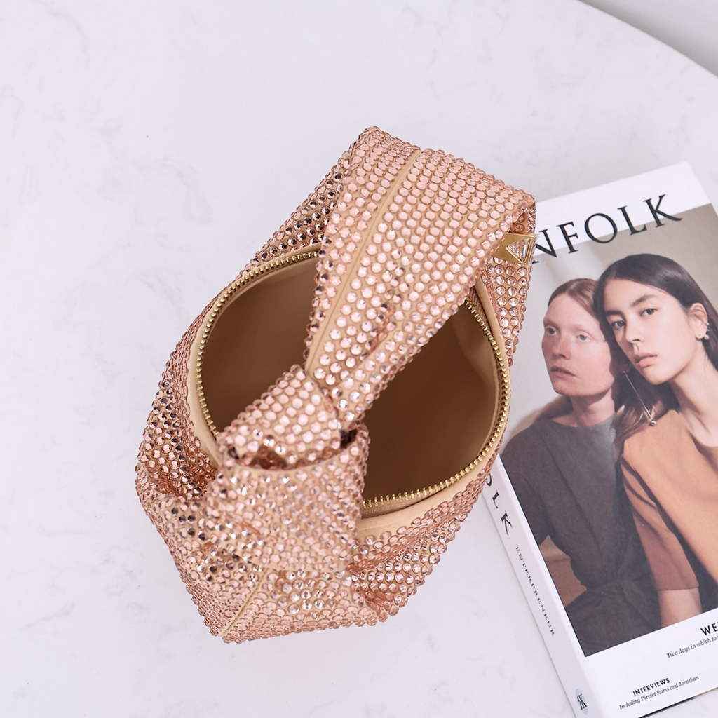 Bottega Veneta Mini Jodie bag 731400 strass-embellished mesh Rose Gold