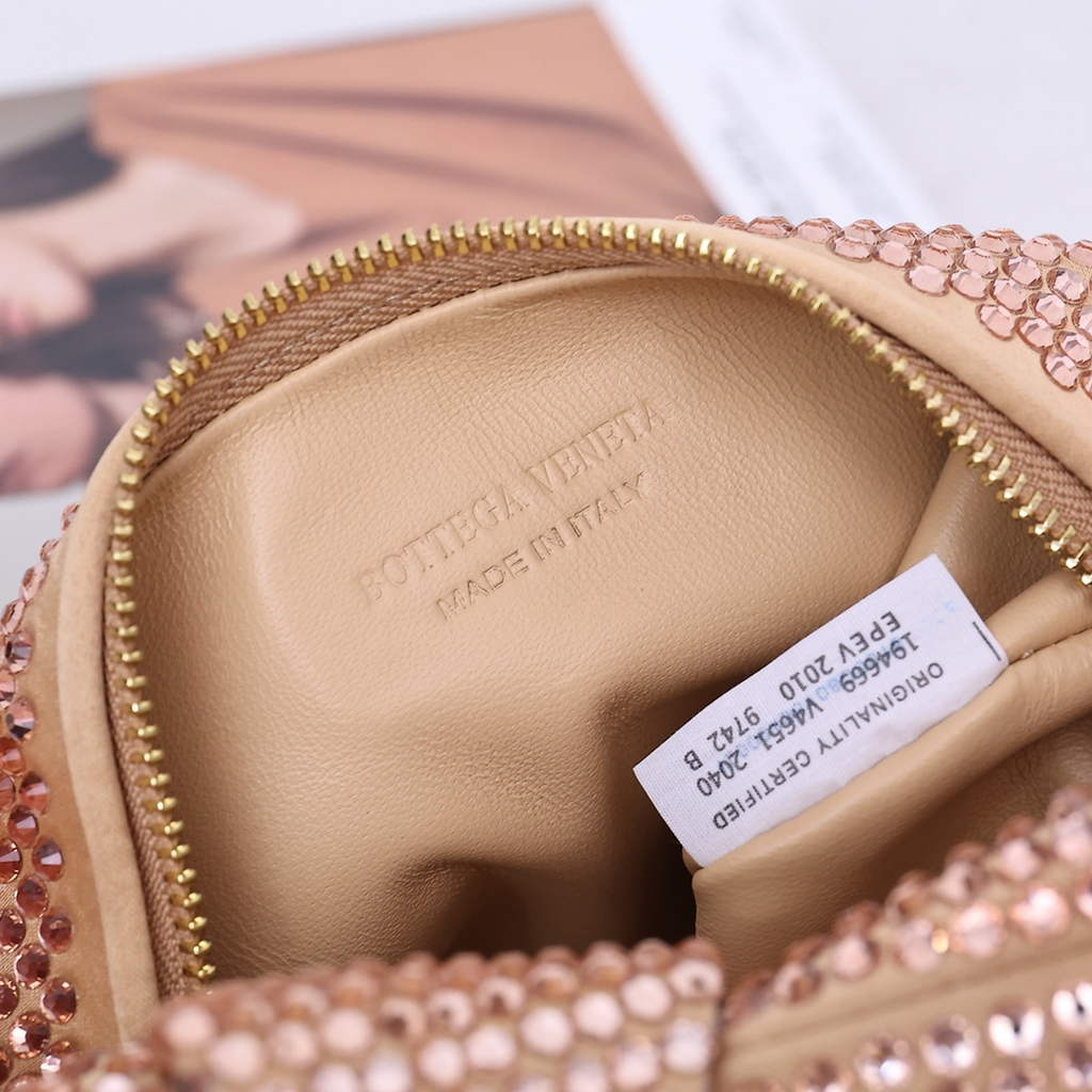 Bottega Veneta Mini Jodie bag 731400 strass-embellished mesh Rose Gold