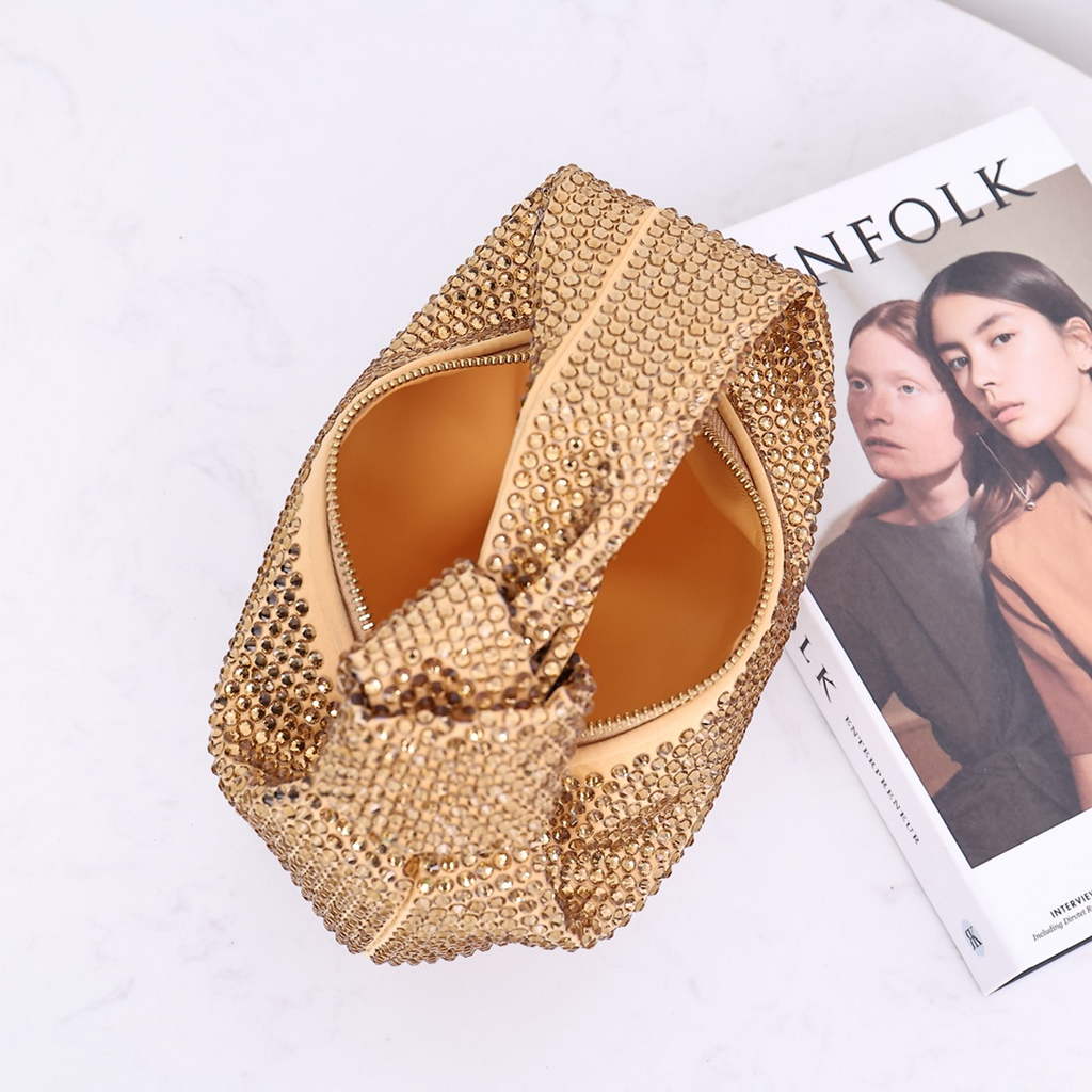 Bottega Veneta Mini Jodie bag 731400 strass-embellished mesh Gold