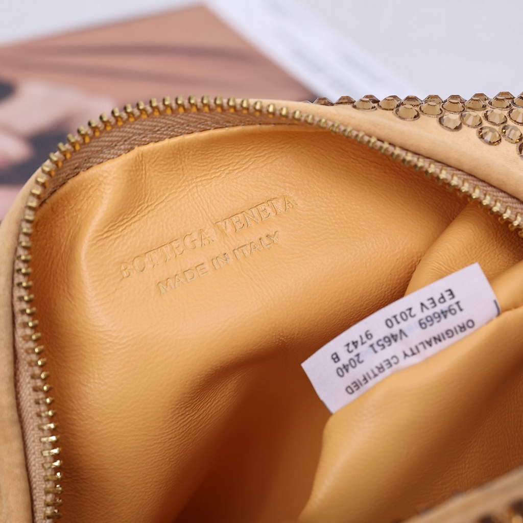 Bottega Veneta Mini Jodie bag 731400 strass-embellished mesh Gold