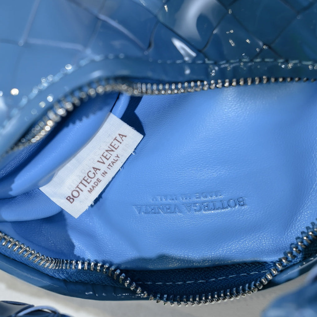 Bottega Veneta Mini Jodie top handle bag 651876 Blue Light skin leather