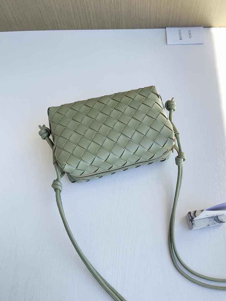 Bottega Veneta Mini Loop Camera Cross-Body Bag 680254 Light Green Lambskin