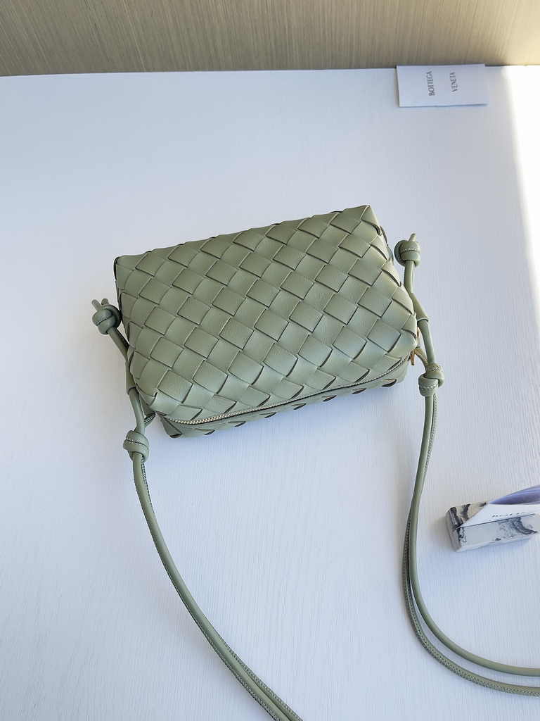 Bottega Veneta Mini Loop Camera Cross-Body Bag 680254 Light Green Lambskin