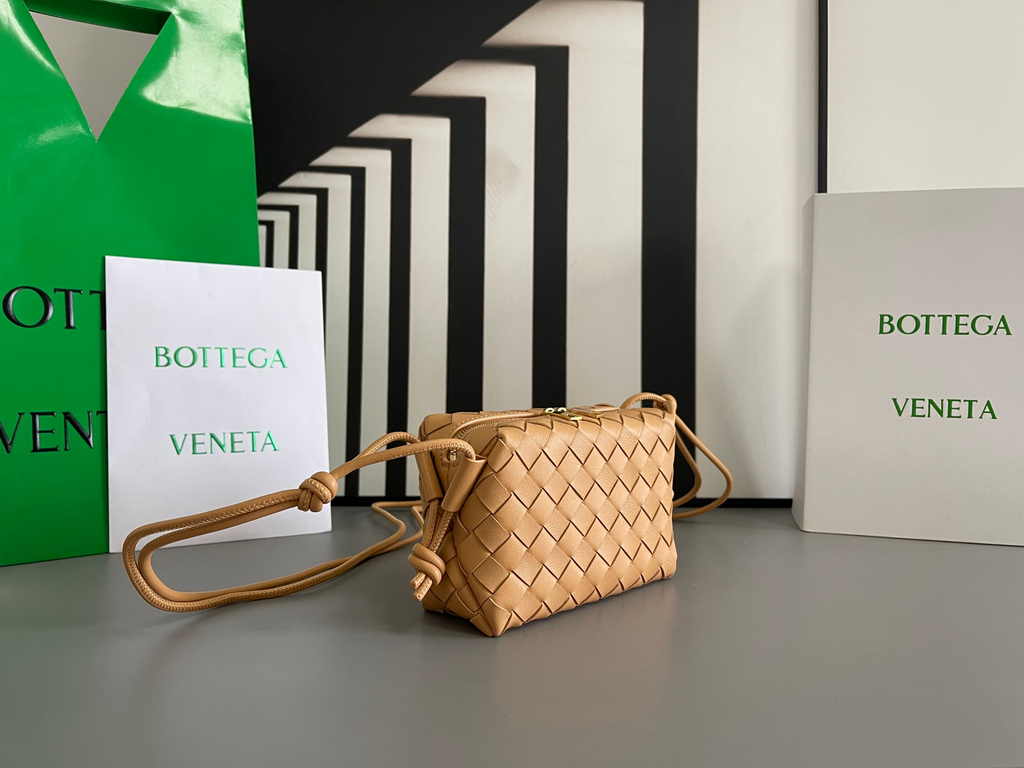 Bottega Veneta Mini Loop Camera Cross-Body Bag 680254 Apricot Lambskin