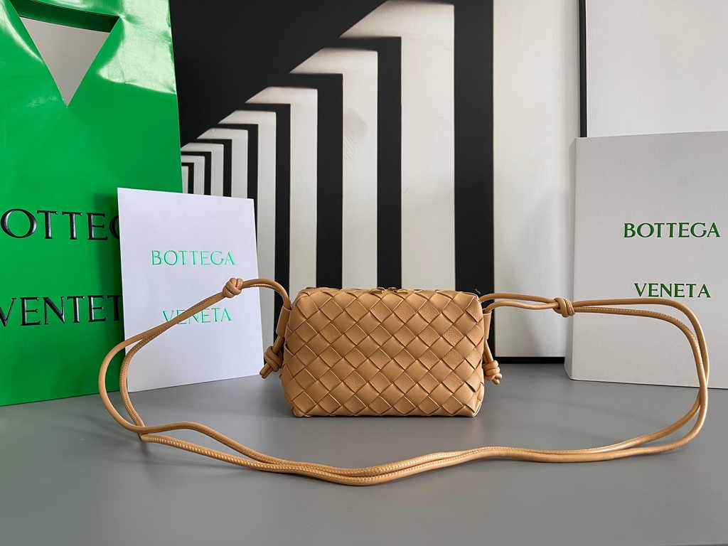 Bottega Veneta Mini Loop Camera Cross-Body Bag 680254 Apricot Lambskin