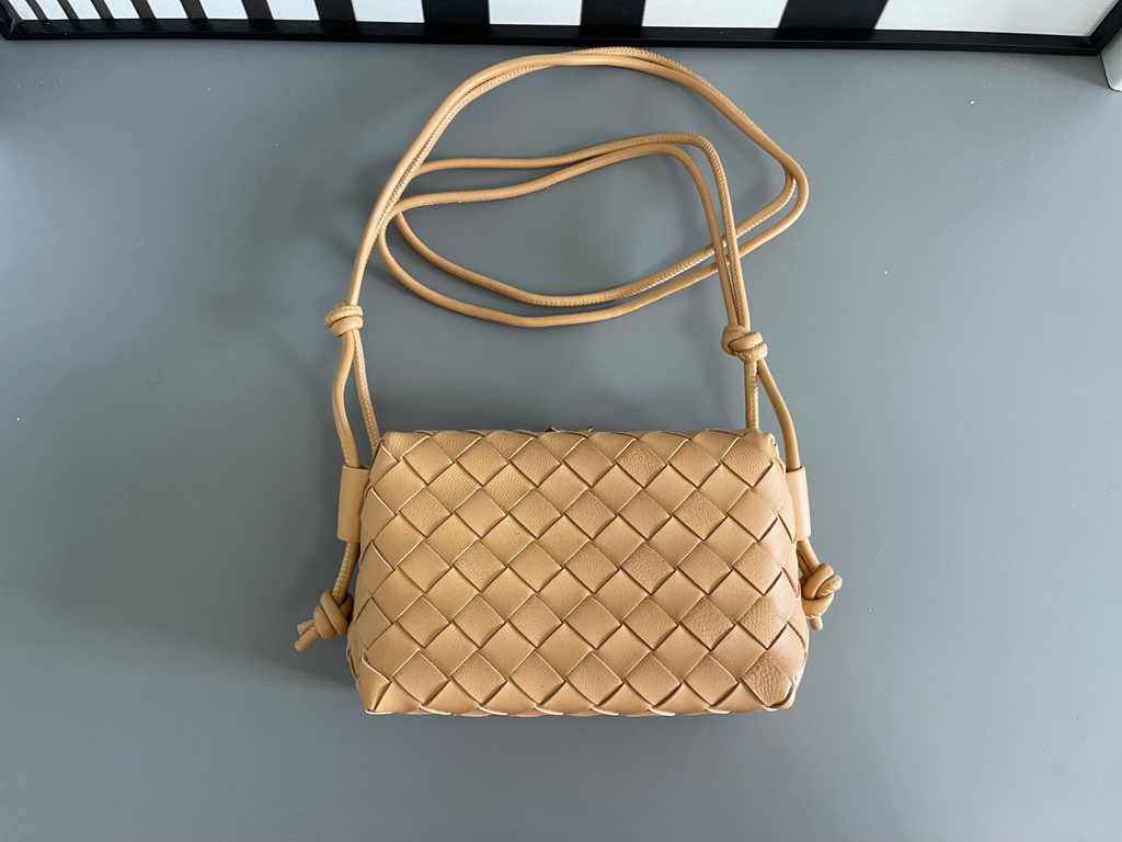 Bottega Veneta Mini Loop Camera Cross-Body Bag 680254 Apricot Lambskin