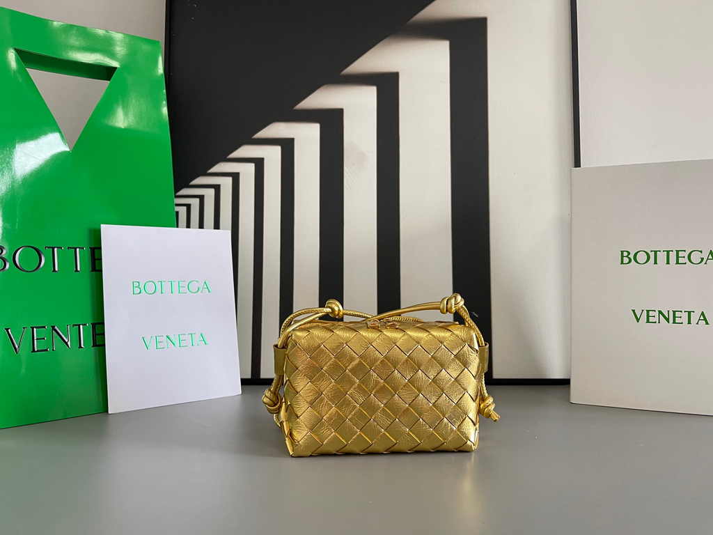Bottega Veneta Mini Loop Camera Cross-Body Bag 680254 Gold Lambskin
