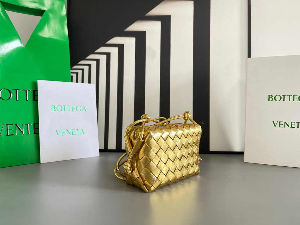 Bottega Veneta Mini Loop Camera Cross-Body Bag 680254 Gold Lambskin