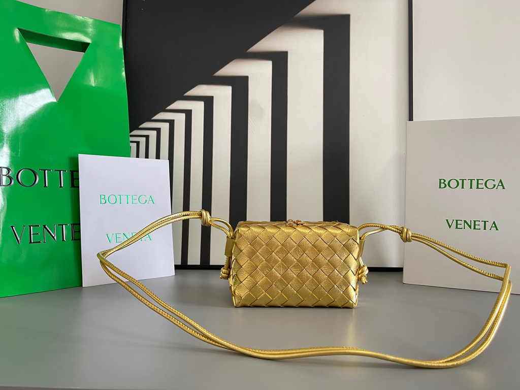 Bottega Veneta Mini Loop Camera Cross-Body Bag 680254 Gold Lambskin