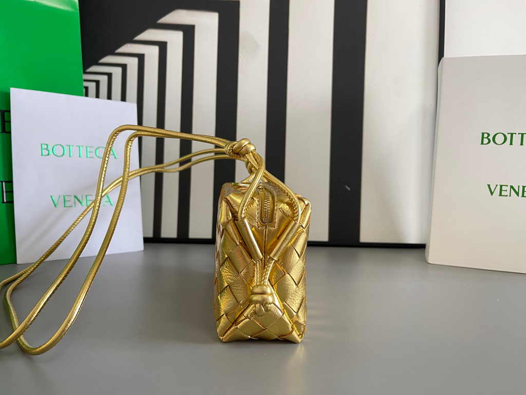 Bottega Veneta Mini Loop Camera Cross-Body Bag 680254 Gold Lambskin