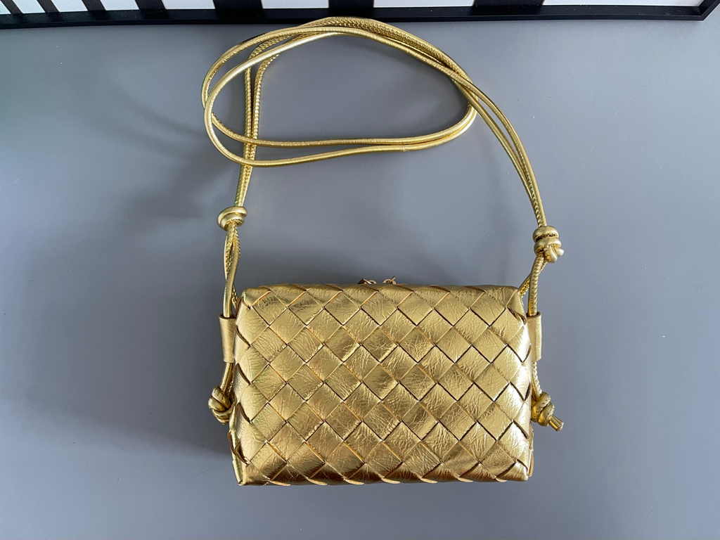 Bottega Veneta Mini Loop Camera Cross-Body Bag 680254 Gold Lambskin