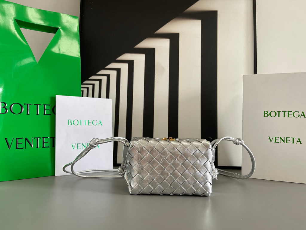 Bottega Veneta Mini Loop Camera Cross-Body Bag 680254 Silver Lambskin