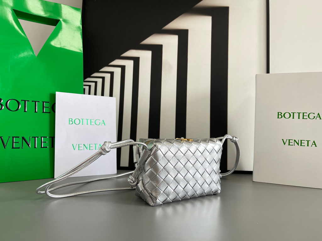 Bottega Veneta Mini Loop Camera Cross-Body Bag 680254 Silver Lambskin