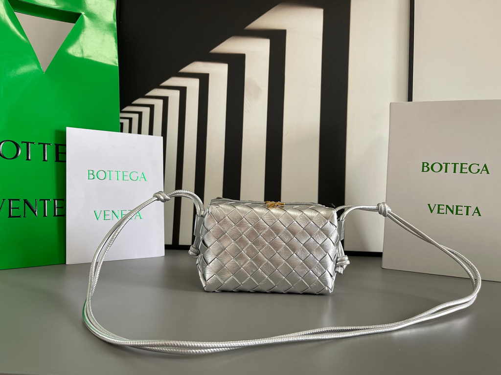 Bottega Veneta Mini Loop Camera Cross-Body Bag 680254 Silver Lambskin