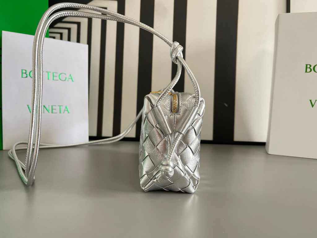 Bottega Veneta Mini Loop Camera Cross-Body Bag 680254 Silver Lambskin