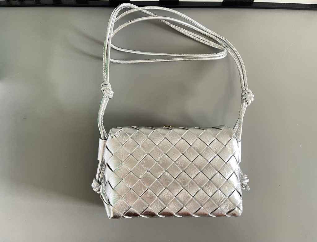 Bottega Veneta Mini Loop Camera Cross-Body Bag 680254 Silver Lambskin