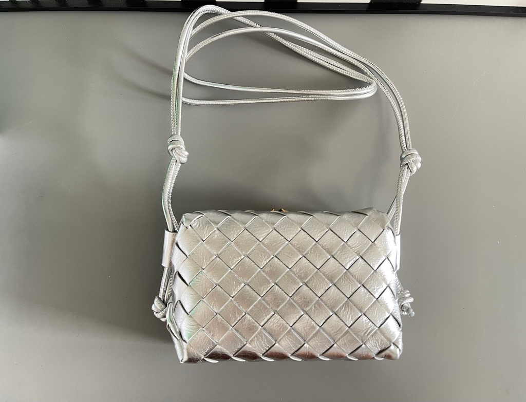Bottega Veneta Mini Loop Camera Cross-Body Bag 680254 Silver Lambskin