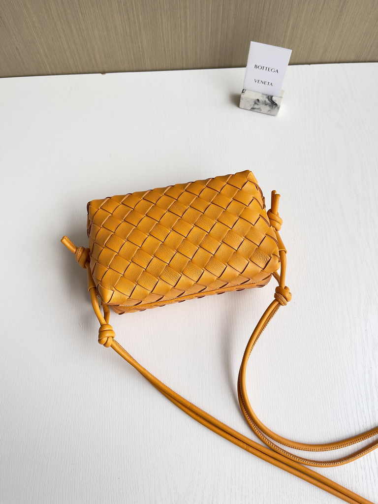 Bottega Veneta Mini Loop Camera Cross-Body Bag 680254 Yellow Lambskin