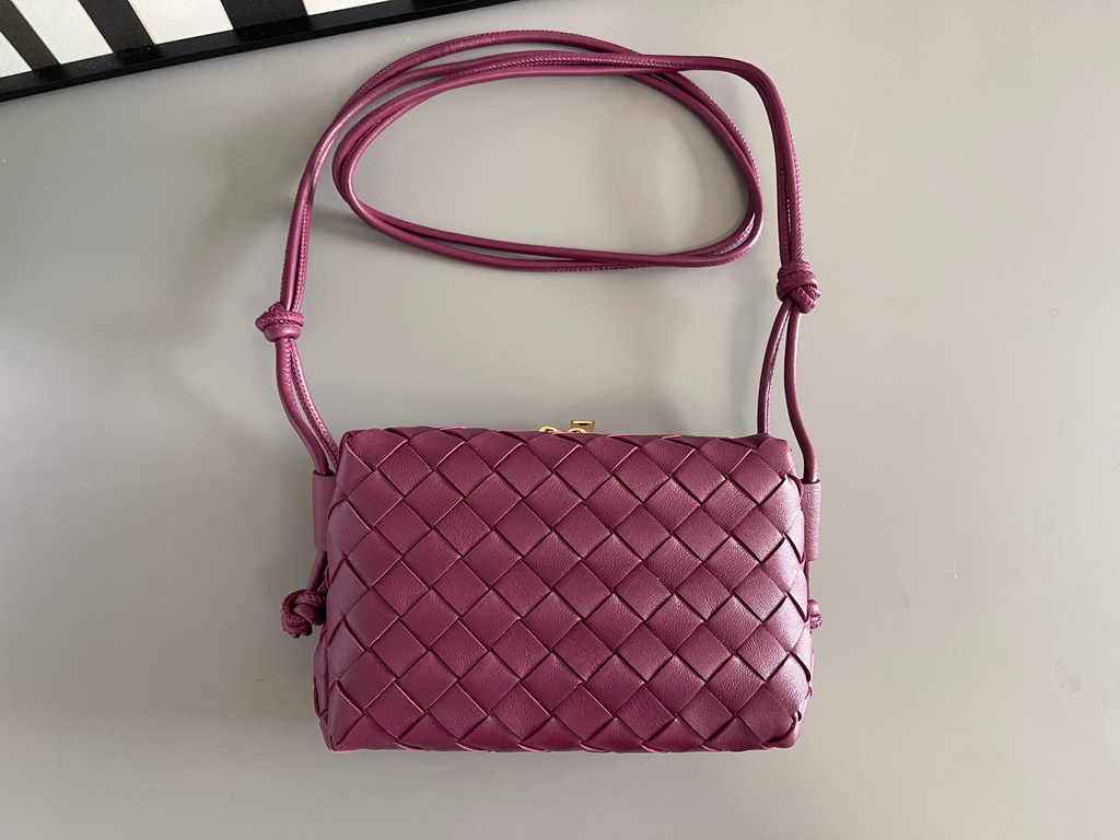 Bottega Veneta Mini Loop Camera Cross-Body Bag 680254 Dark Purple Lambskin