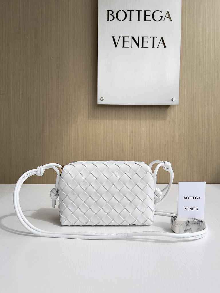 Bottega Veneta Mini Loop Camera Cross-Body Bag 680254 White Lambskin