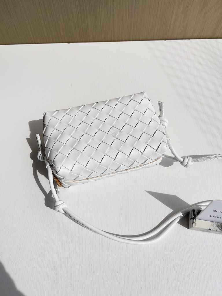 Bottega Veneta Mini Loop Camera Cross-Body Bag 680254 White Lambskin