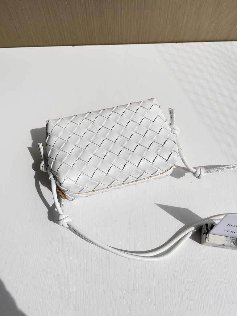 Bottega Veneta Mini Loop Camera Cross-Body Bag 680254 White Lambskin