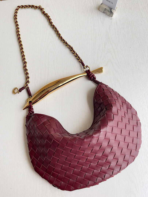 Bottega Veneta Sardine With Chain 776768 Lambskin Wine Red