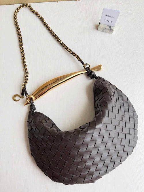Bottega Veneta Sardine With Chain 776768 Lambskin Coffee