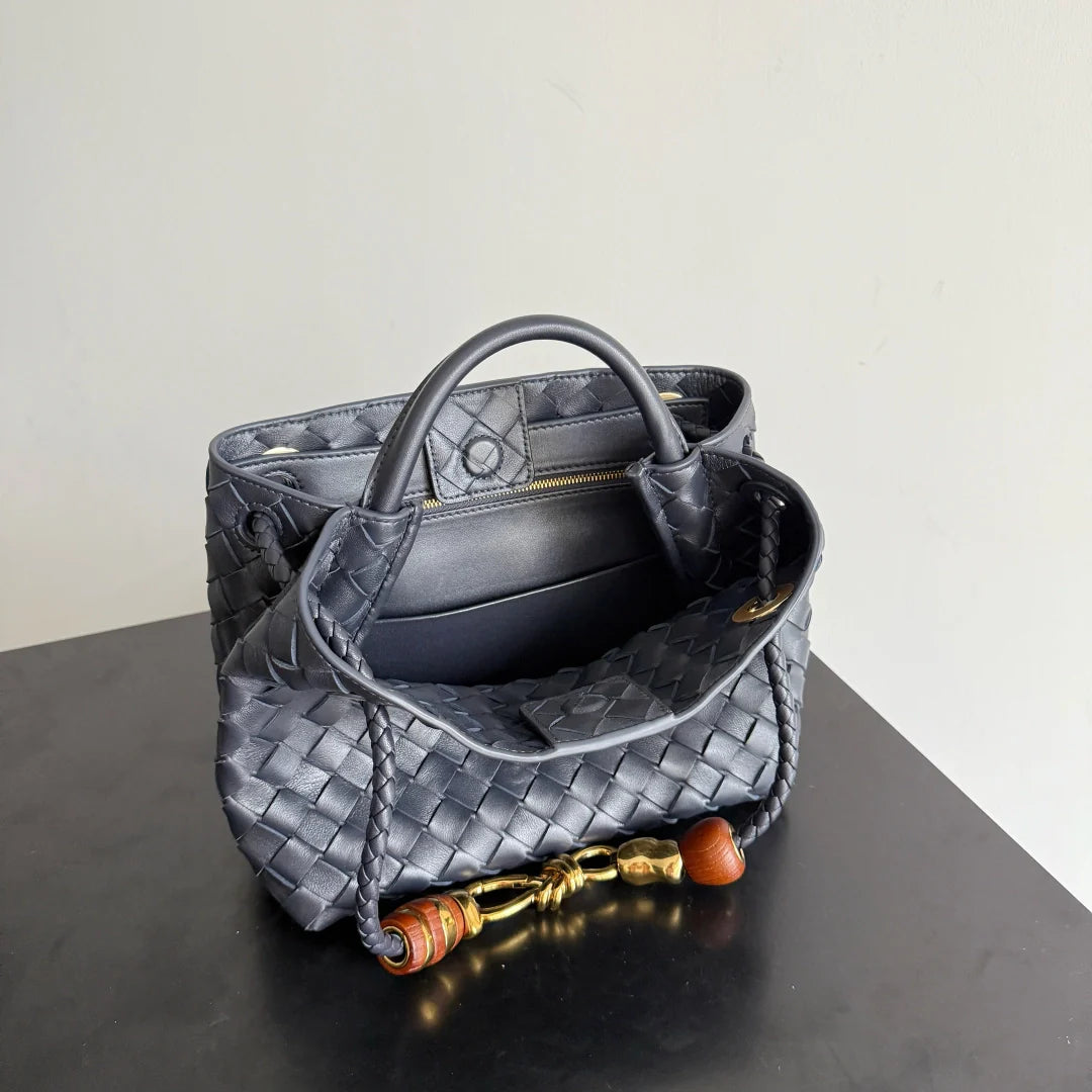 Bottega Veneta Small Andiamo Bag in 743568 Lambskin Navy gold