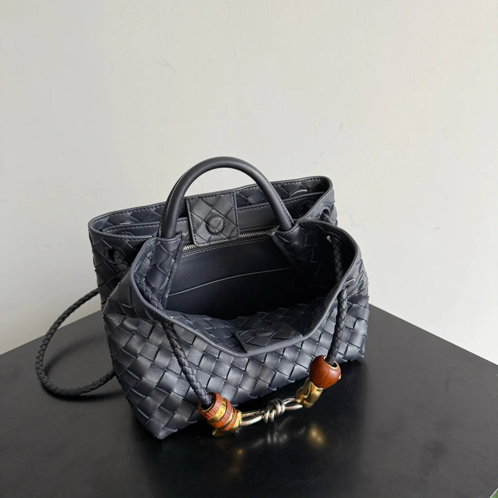 Bottega Veneta Small Andiamo Bag in 743568 Lambskin Navy silver