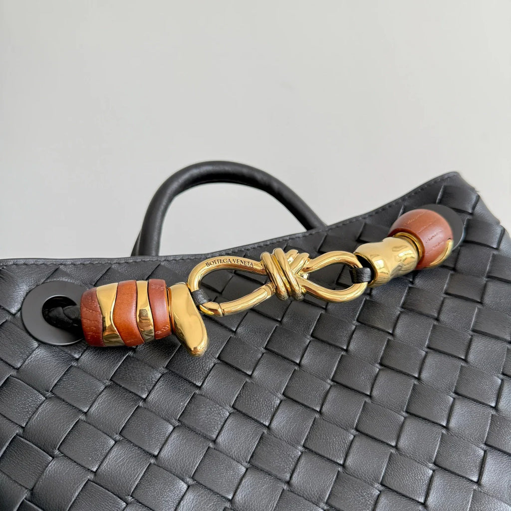 Bottega Veneta Small Andiamo Bag in 743568 Lambskin Black Gold