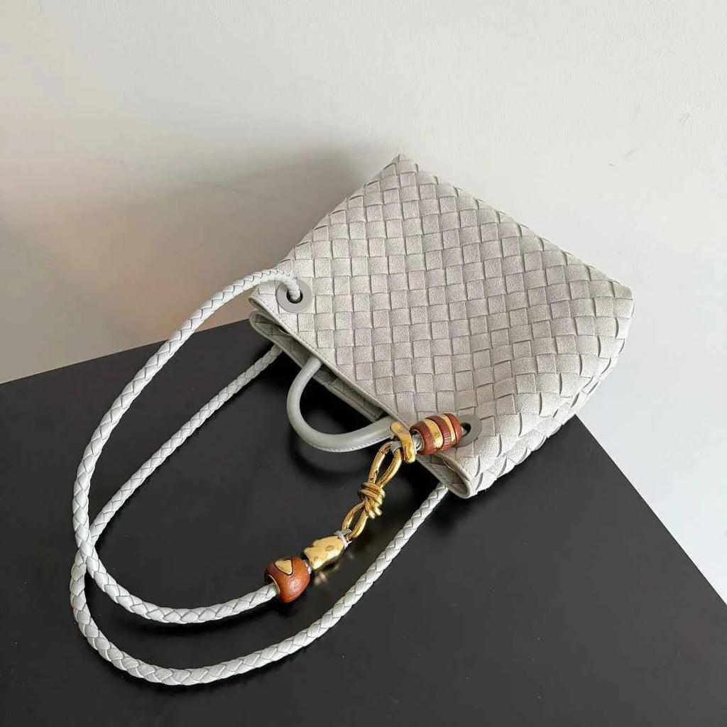 Bottega Veneta Small Andiamo Bag in 743568 Suede light gray