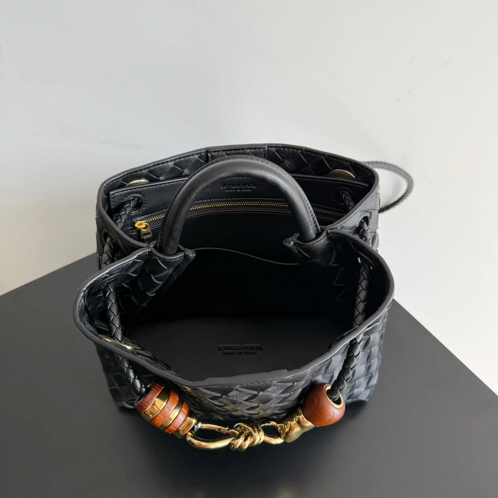 Bottega Veneta Small Andiamo Bag in 743568 Lambskin Black Gold