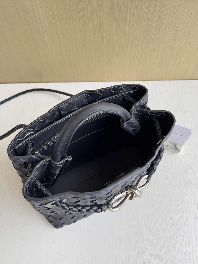 Bottega Veneta Small Andiamo Bag 743568 Lambskin Navy Blue Silver
