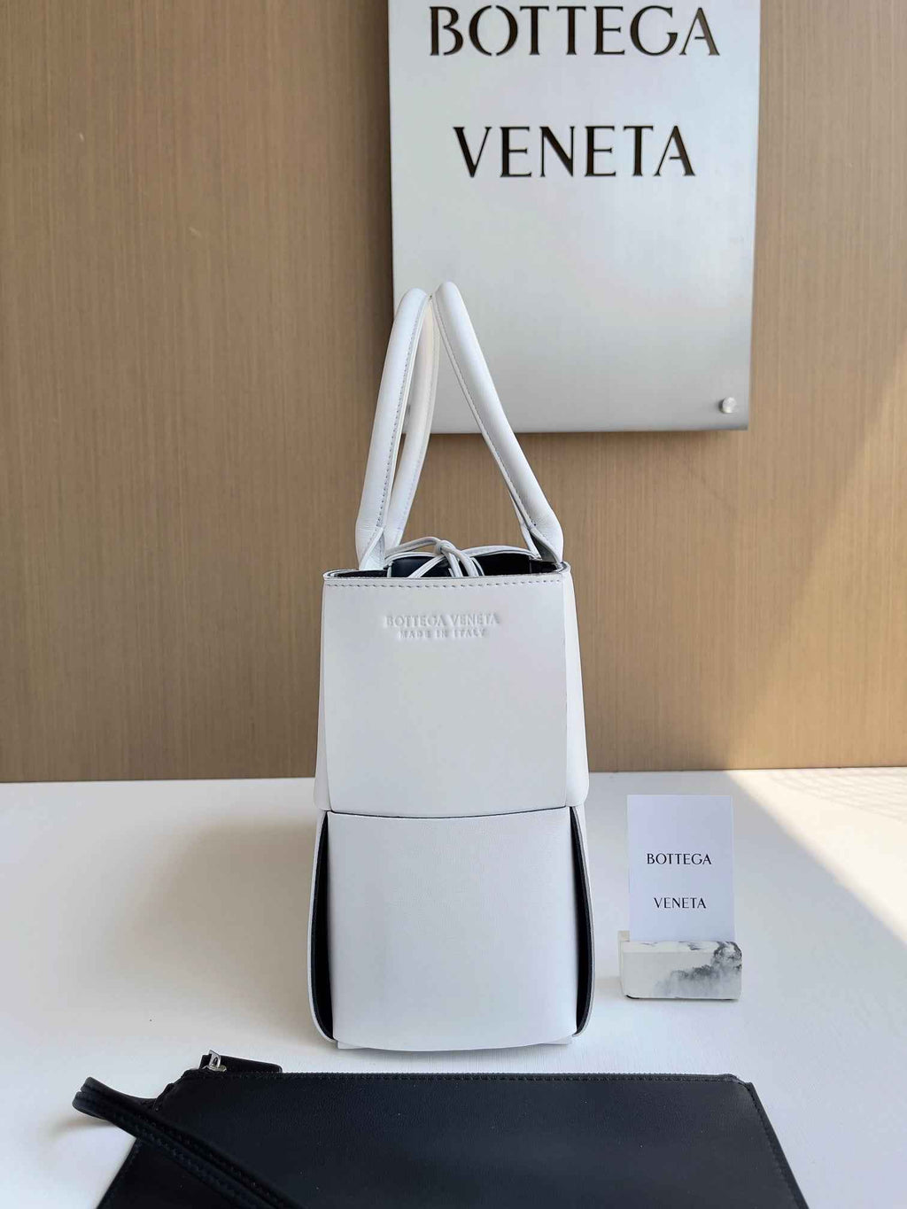 Bottega Veneta Small Arco Tote Bag 652867 Lambskin White Black