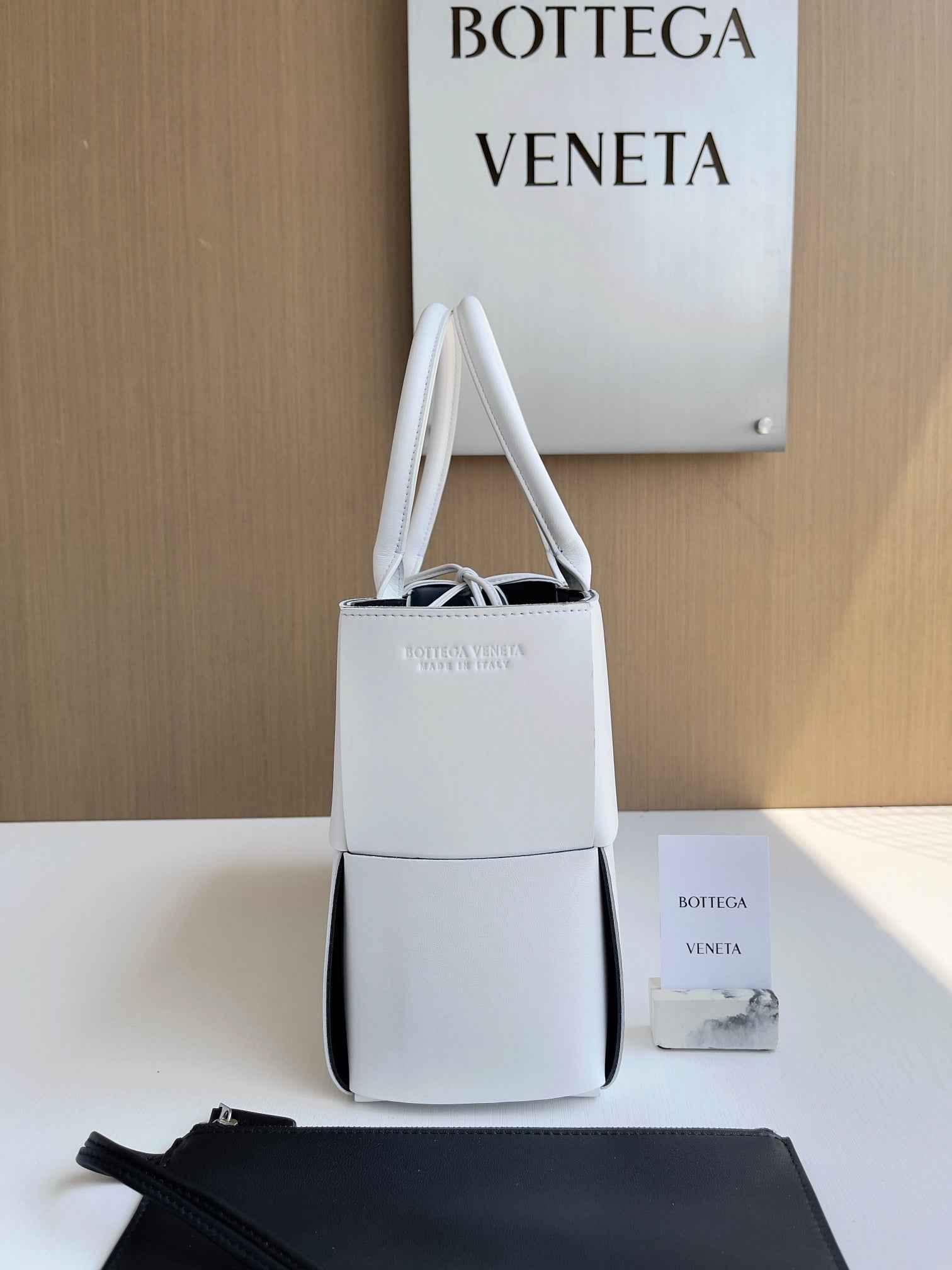 Bottega Veneta Small Arco Tote Bag 652867 Lambskin White Black