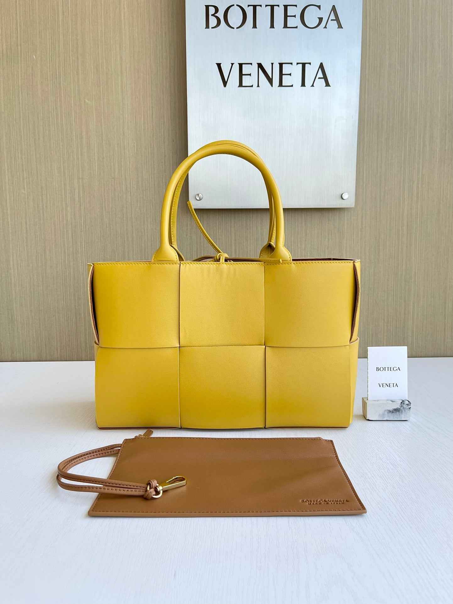 Bottega Veneta Small Arco Tote Bag 652867 Lambskin Yellow Tan